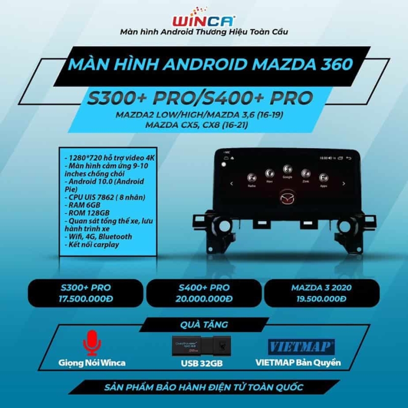 Màn hình Android liền Camera 360 Winca Mazda S400+ Pro